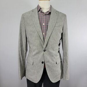 Banana Republic Men's Unstructured Sport Coat Gray Striped Linen Cotton Slim 40R